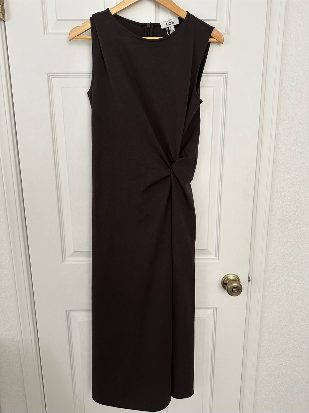 NWT COS Sleeveless Twist-Front Midi Dress in Dark Brown